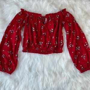 Hot red, crop top, shoulder cut, light